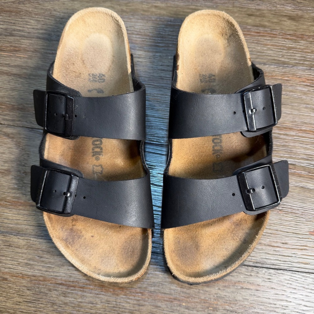 Birkenstock Arizona Black Birko-Flor Two Strap Buckle Slide Sandals Sz 40N L9 M7 - Picture 4 of 10